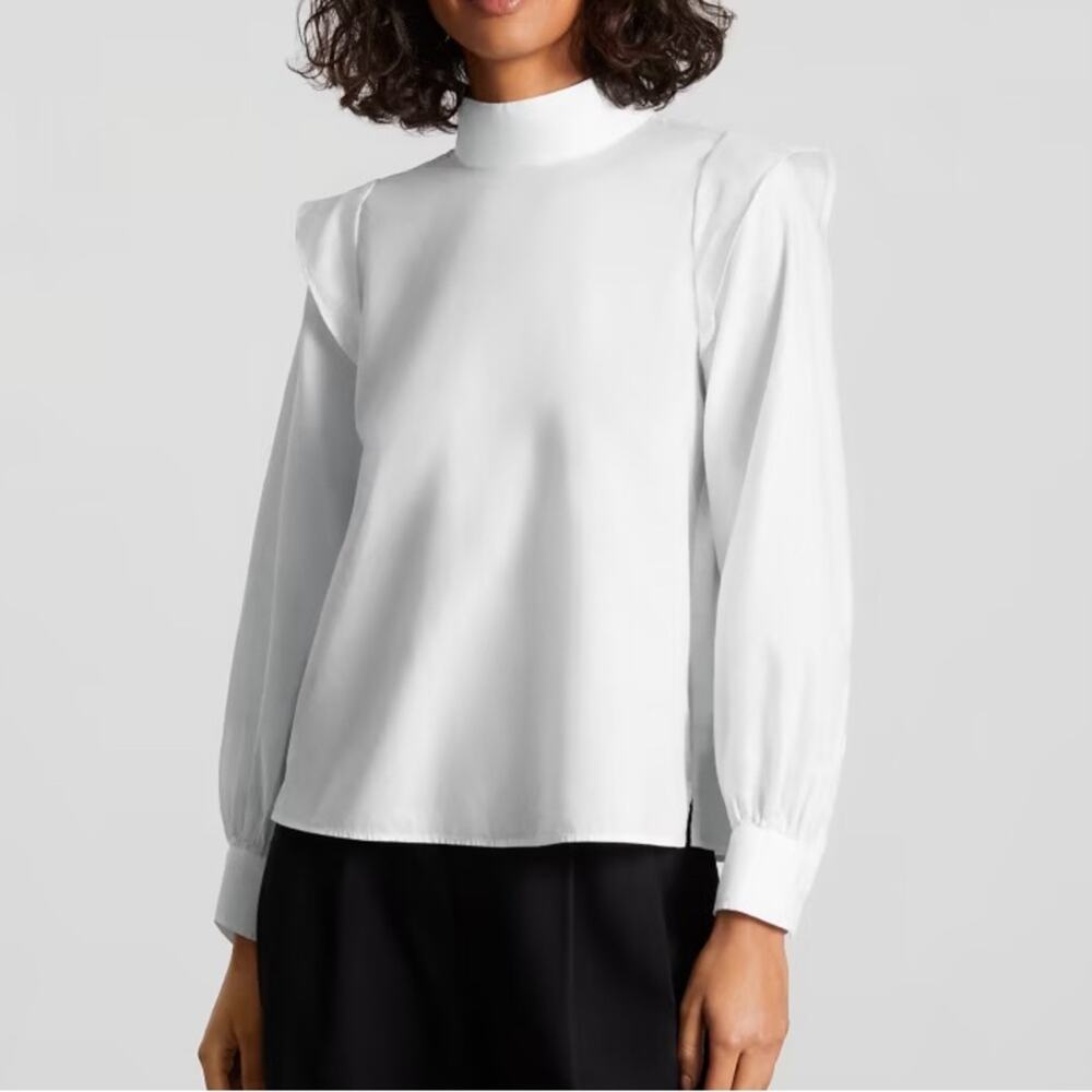 Everlane The Wing-Shoulder White Mockneck Long Puff Sleeve Pullover Top Size 14 - Picture 13 of 14